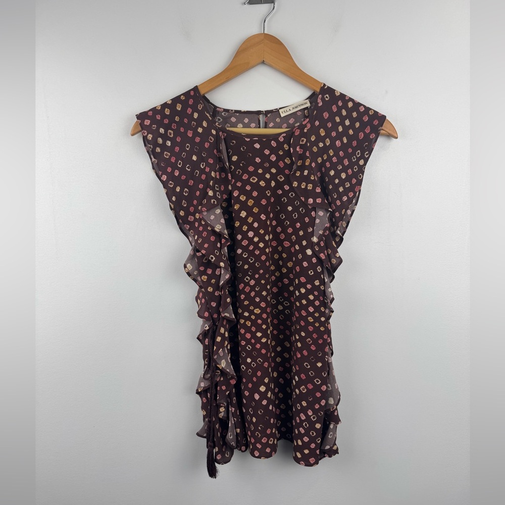 Ulla Johnson Maroon Shibori Print Lorna Silk Blouse Size 0